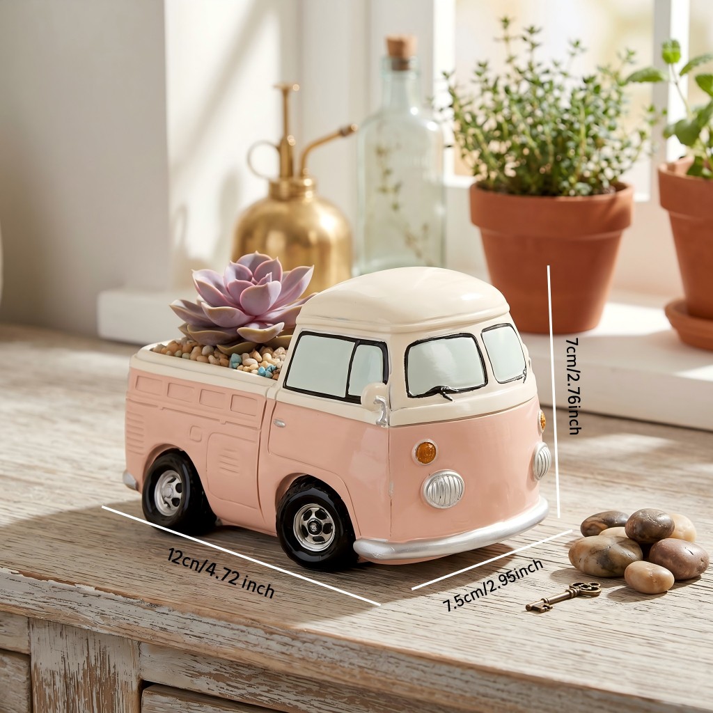 Mini-bus rose vintage en résin - Echeveria Succulent avis et prix