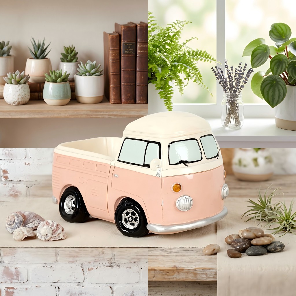 Mini-bus rose vintage en résin - Echeveria Succulent avis et prix